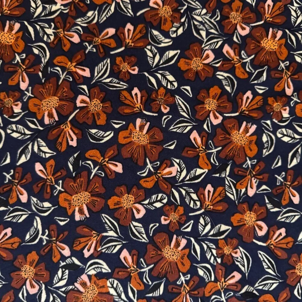 2 yards Brown Navy Floral Knit Fabric Pol/Spandex 58